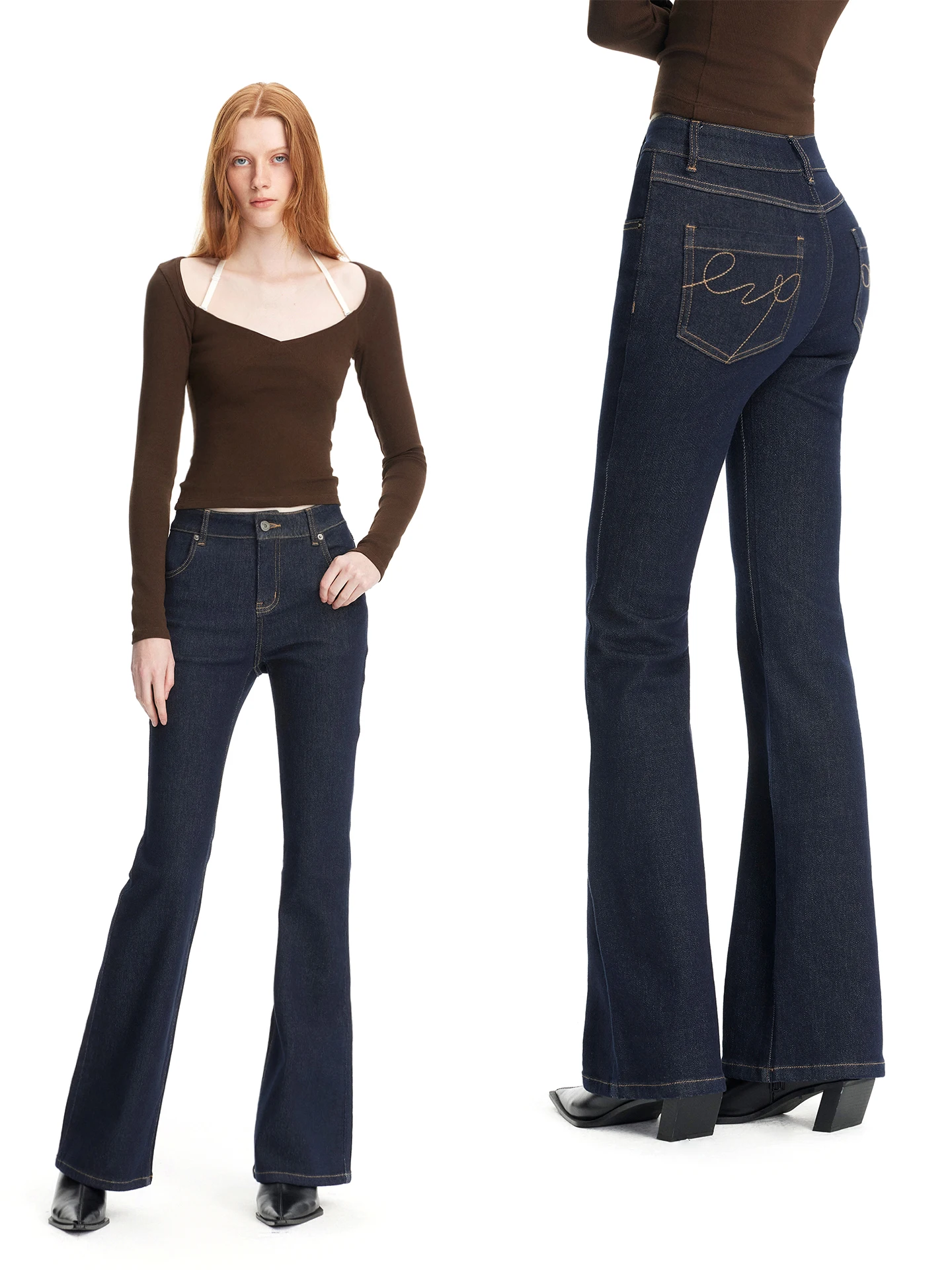 

Синие эластичные джинсы с микро-клешем, облегающие, универсальные, с завышенной талией, на молнии, всесезонные, женские