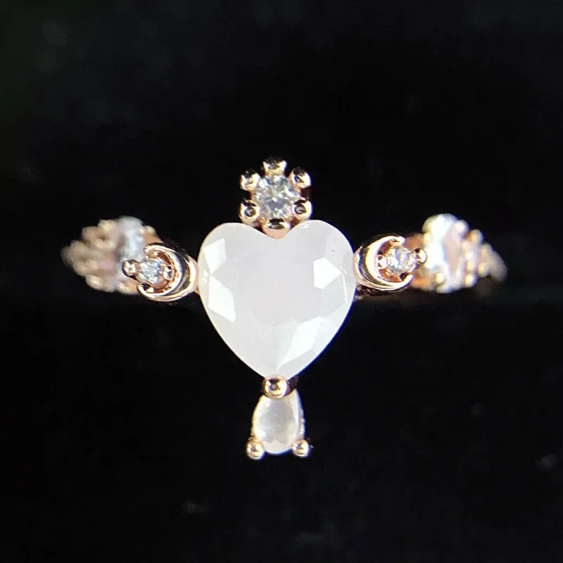 MDL Moissanit1 نمط الجنية نمط الكرتون الحب أوبال الدائري 18K مطلية بالذهب شخصية لامعة الماس المرأة خاتم