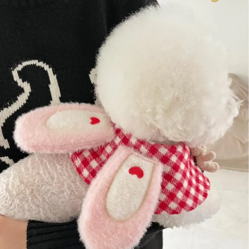 INS Cute Plaid Rabbit Cape Cape Pet Cat and Dog Pet Scarf and Mouth Water Towel Decoration Pet Accessories Dog Bow Tie Dog Stuff