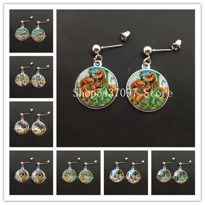

Cute dinosaur earrings dinosaur garden glass cabochon pendant earrings pendant ladies earrings girls lover jewelry gifts