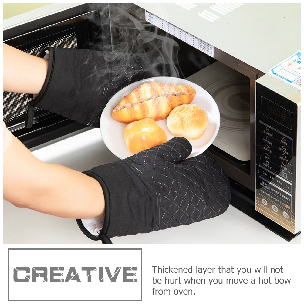 

1 set Thickened Layer Anti-slip Heat Resistant Gloves Silicone Mitts Baking Mitten Cotton Protective Scald Proof Oven BBQ