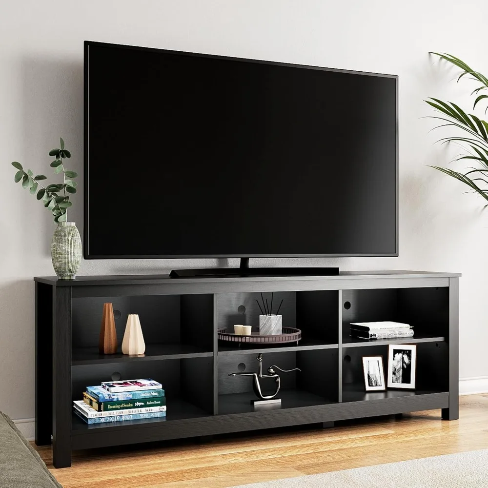 

Black TV Stand for TVs up to 70 Inch,Entertainment Center for 65+ inch TV Console Table with 6 Storage Cubby,