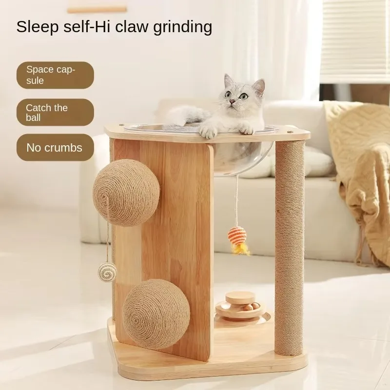 Climbing Rack Cat Nest Integrated Space Capsule Solid Wood Turntable Toy Self-relief Grab Column Grab Ball Simple Design Pet