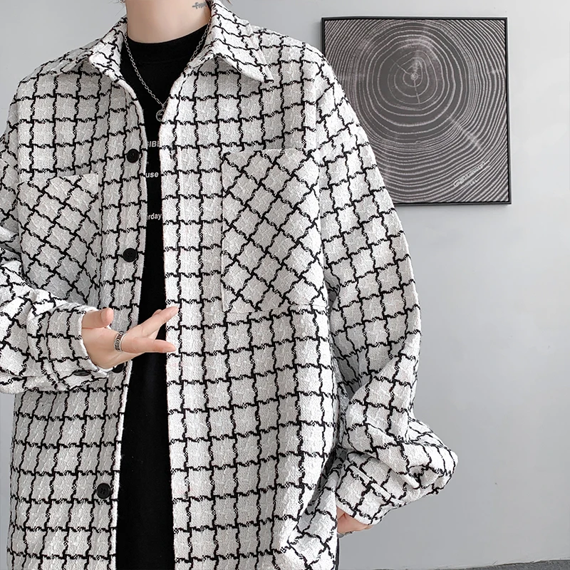 

Мужская клетчатая куртка на весну-осень, повседневная, с отложным воротником, молодежная, модная, свободного кроя, с длинными рукавами, ветрозащитная верхняя одежда