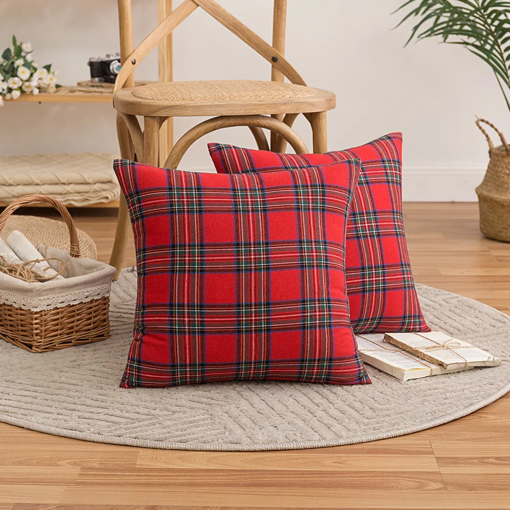 Christmas Plaid Decorative Throw Pillow Cover Red&Green for Scottish Tartan Cushion Case Farmhouse Buffalo Plaid Xmas Home Decor