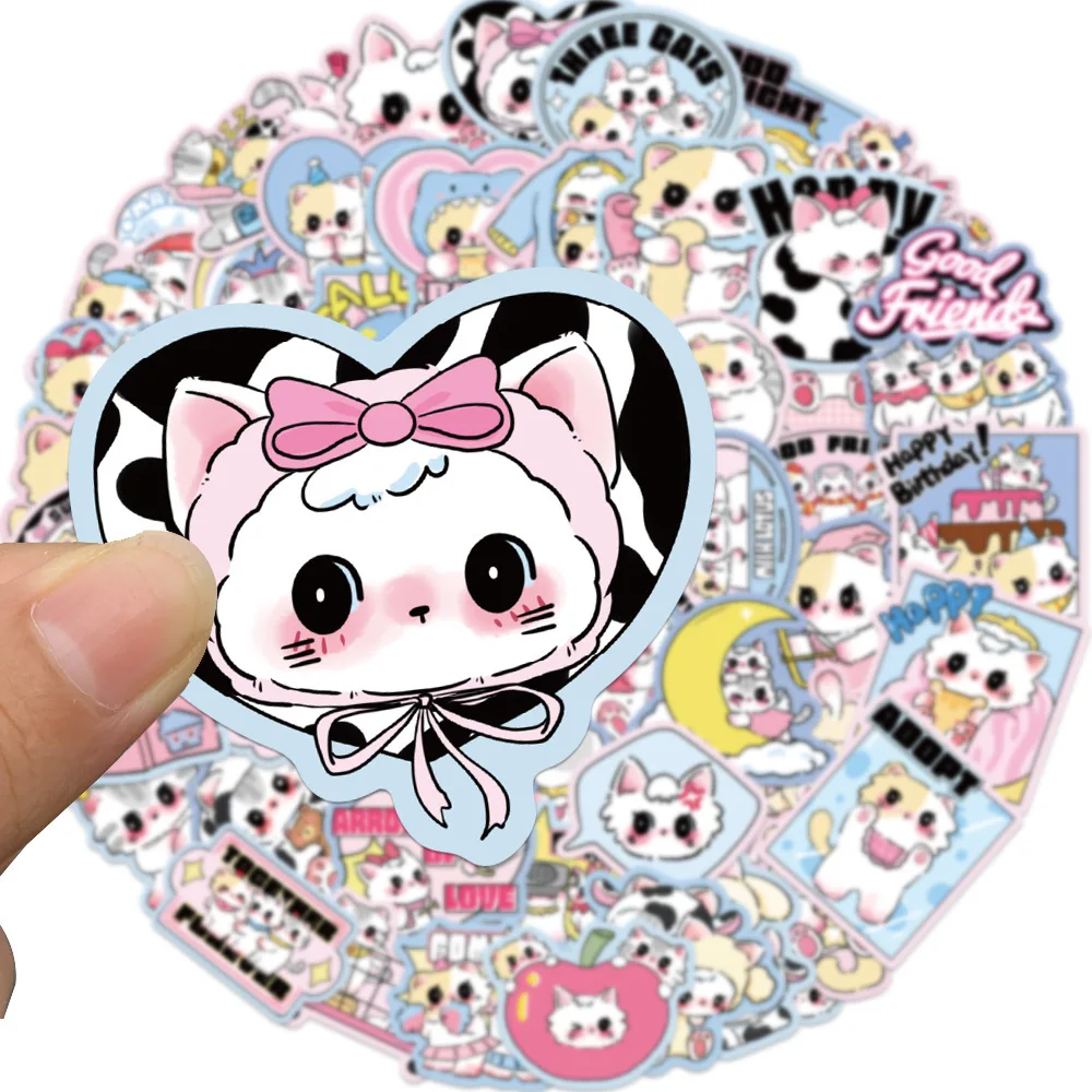 

10/30/60PCS Milk Puff Meow Cat Group Sticker Cartoon Cute Cat Doodle DIY Scrapbook Laptop Guitar Luggage Waterproof Decal Toy