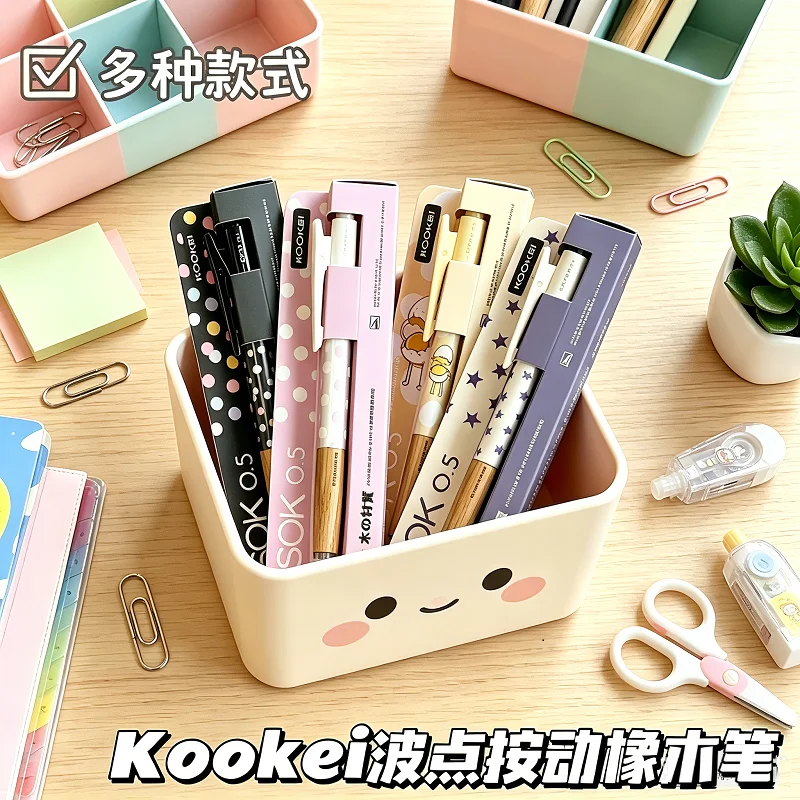 

Natural Oak Grip Gel Pen Color Polka Dots 0.5mm Black ST Tip Quick Drying Smooth Writing Signature Pen Aesthetic Stationery