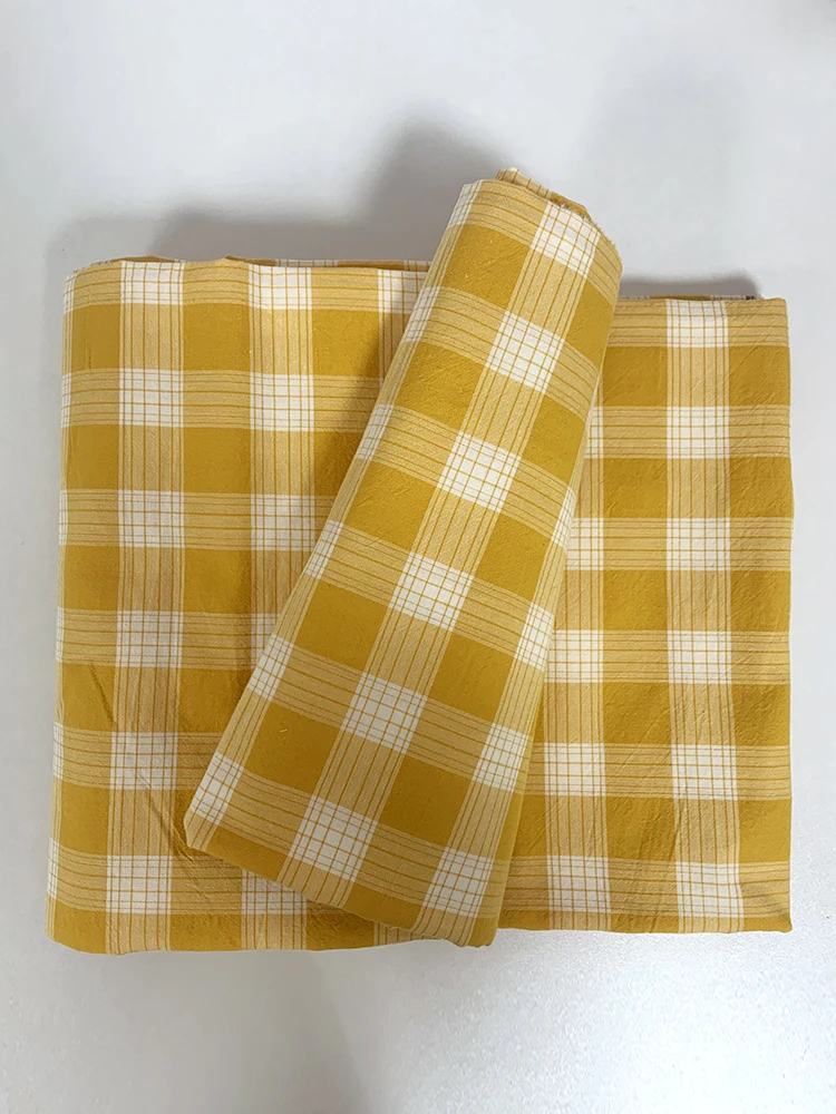 Soft Fashion Yellow Plaid Fabric Per Meter for Shirts Skirts Bed Sheet Sewing Washed Pure Cotton Comfortable Cloth Skin-friendly