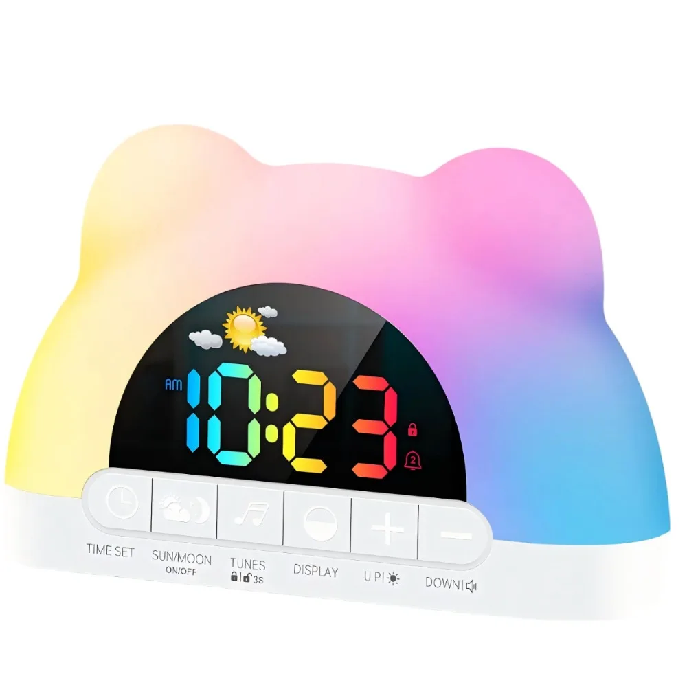 Practical Digital Display Alarm Clock 10 Ringtones Unisex Lock Digital Alarm Clock 11 Color Night Light Wake Up Clock Nursery