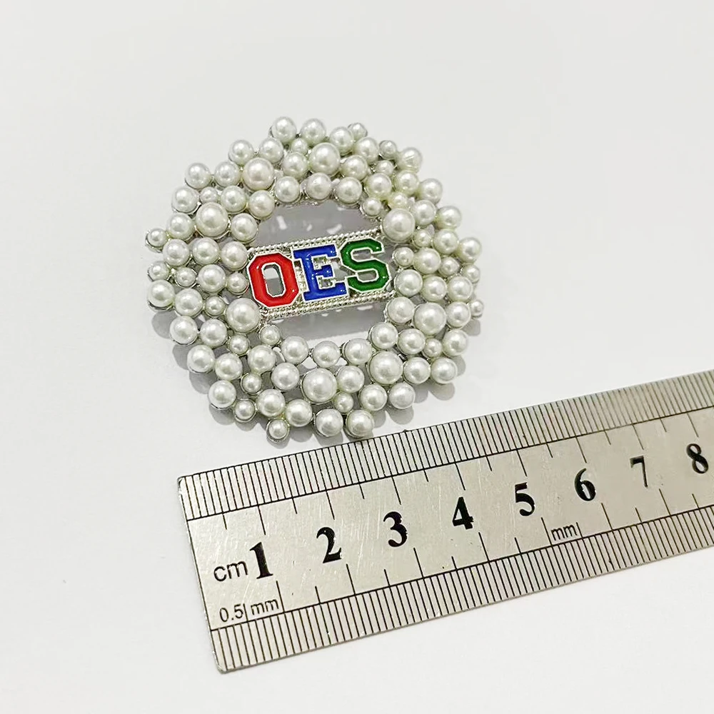 OES sisters party fraternity round hollow letter pearl brooch