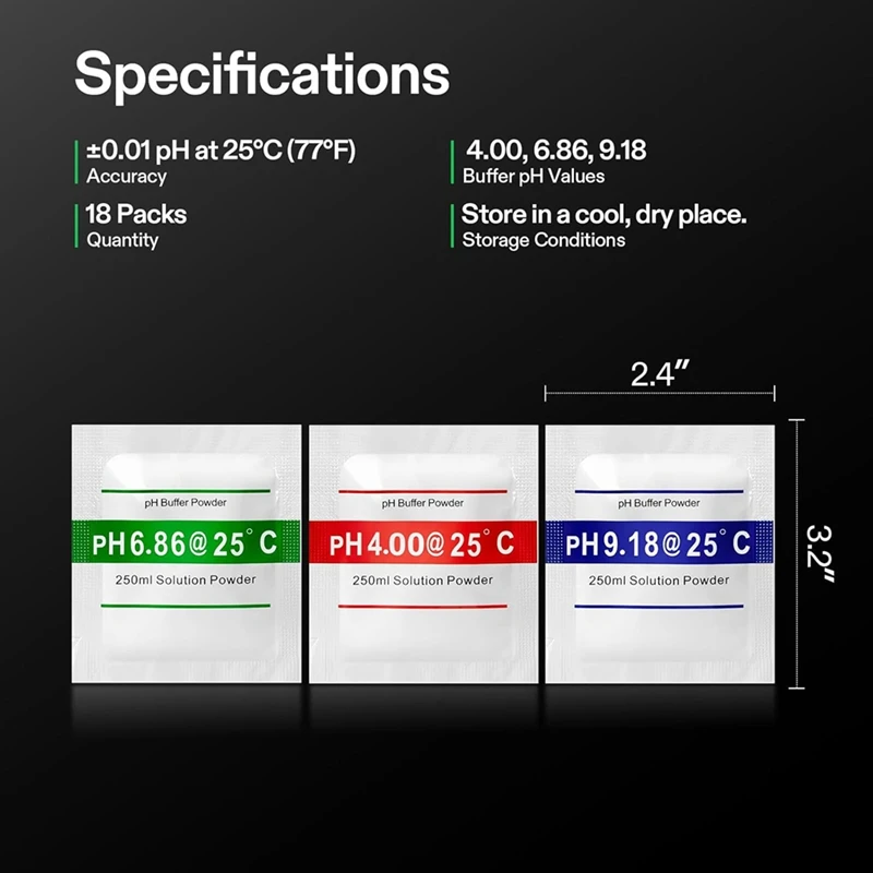 Enjoy New 18-Pack PH Meter Buffer Solution Powder, PH 6.86/4.00/9.18, PH Buffer Powder For Precise & Easy PH Tester Calibration