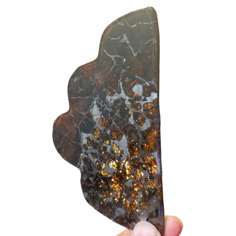 Kenya Pallasite Meteorite Slice with Beautiful Olivine Inclusions Polished Slab for Healing Crystal & Meteorite Collection QA852