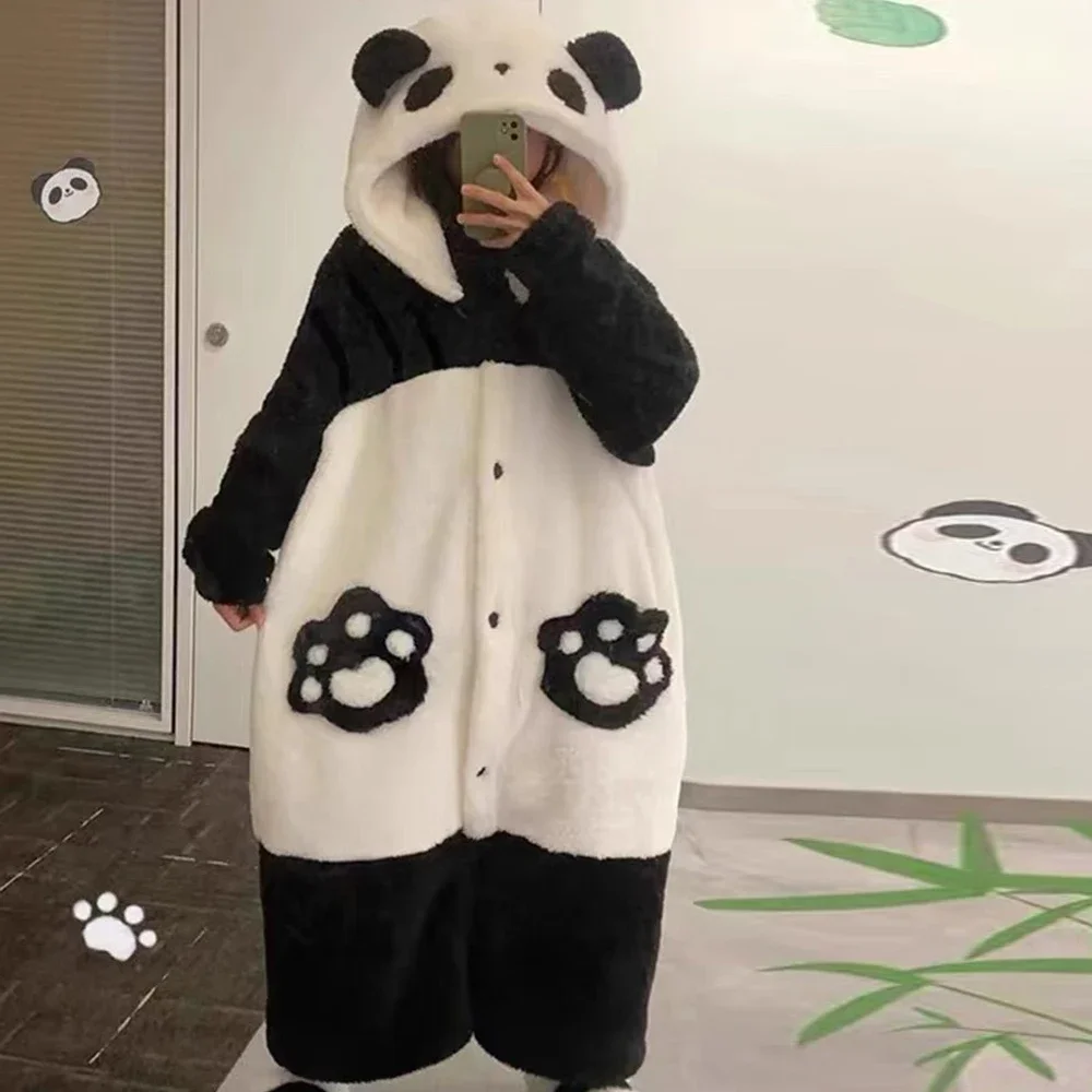 Winter Unisex The Panda Robes Cute Warm Home Wear Onesies Kigurumi Cosplay Pajamas Adult Pyjamas Animal Sleepwear Jumpsuit Anime