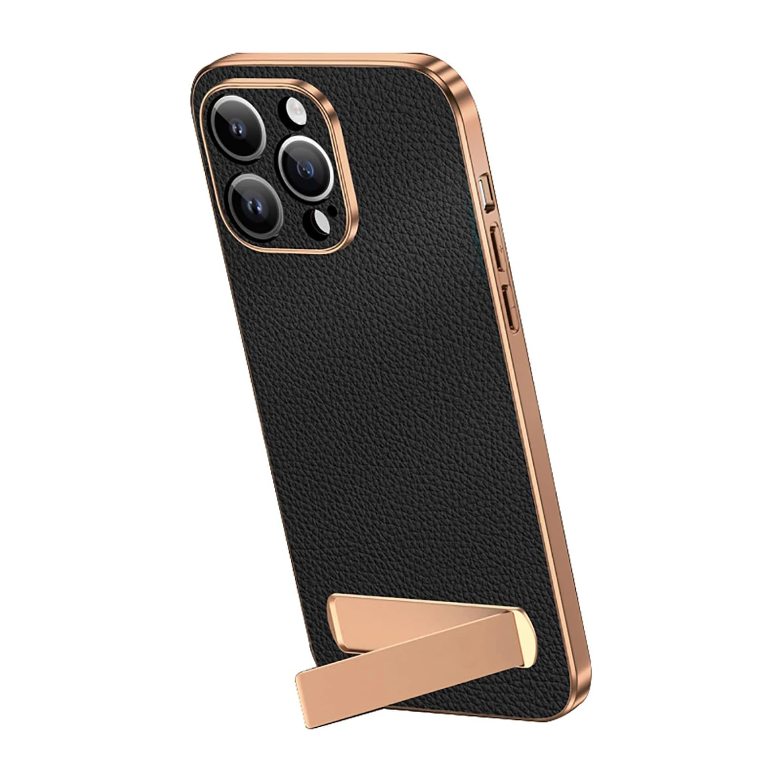 Genuine Leather Cover for iPhone 16 Pro Max/16 Pro/16, Luxury Electroplated All-Inclusive Lens Protection Case with Invisible