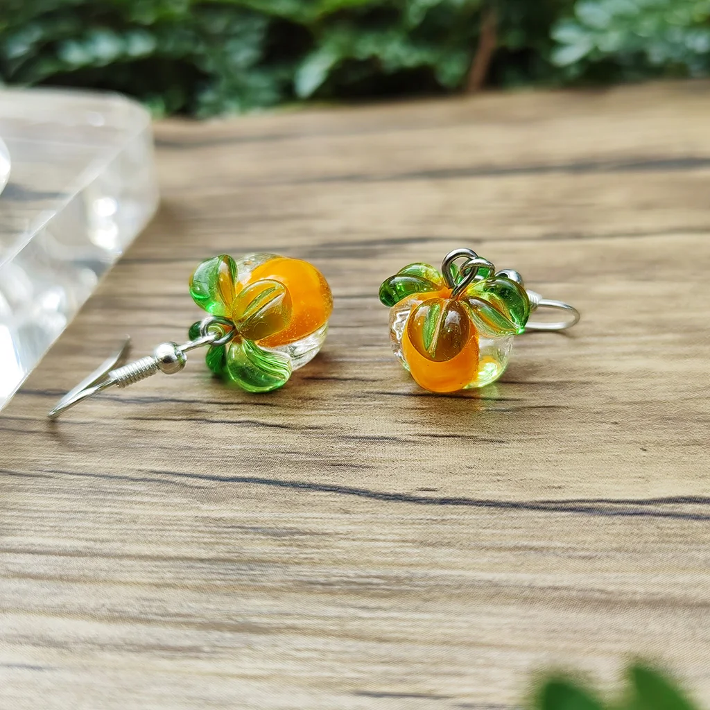 1Pair Muran Glass Persimmon Fruit Drop Earrings For Women Fine Jewelry Light Luxury Hot Selling Accessories Summer Party