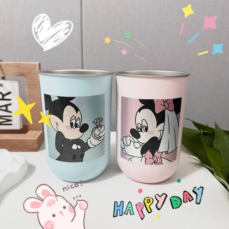 Cartoon Disney Mickey Minnie Portable Stainless Steel Fashion Simple Couple Mouthwash and Toothbrushing Cup Daily Necessities