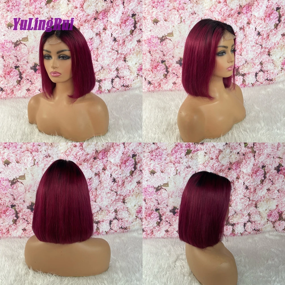 

HD Lace Closure 2x6 Short Bob Wigs Straight Wig Natural Preplucked Glueless Ombre Color 27# 30# 99J# Human Hair Wigs