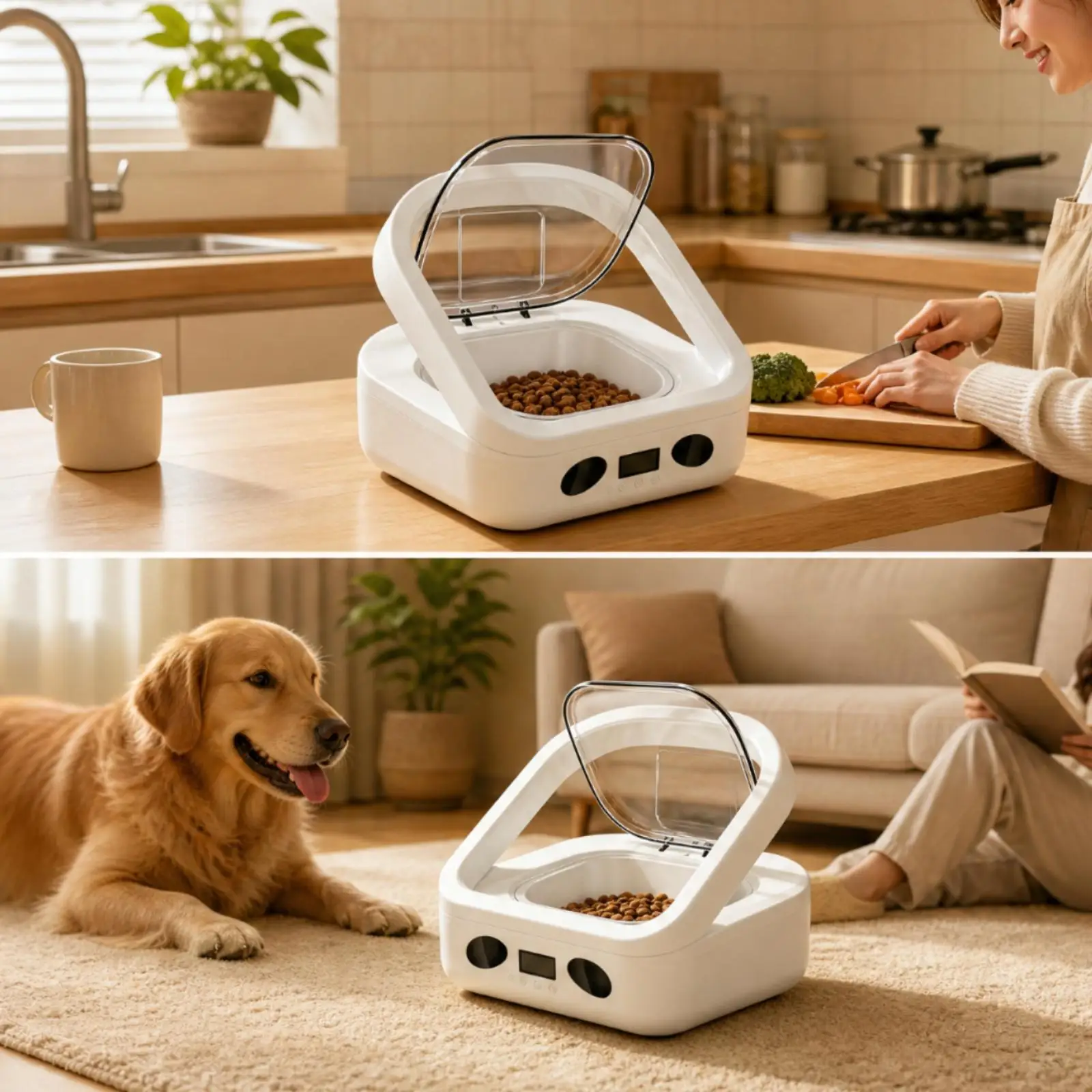 Industrial Pet Feeder Smart Chip Reader Bowl for Home Use Anti Tamper White Design