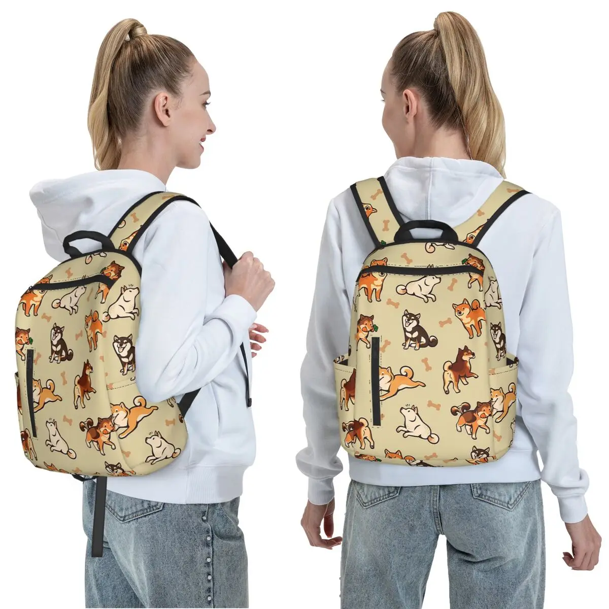 Shiba Inu Lovely Cute Dogs In Cream Backpack Daypack Large Capacity Kids BookBag School Bag Shoulder Bags for Men Women