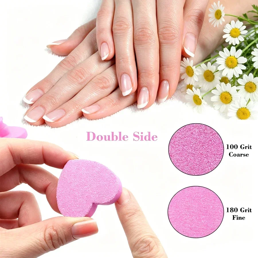 10/30/50Pcs Mini Heart Sponge Nail Buffer Blocks, Nail Files for Natural, False Nails Manicure Pedicure