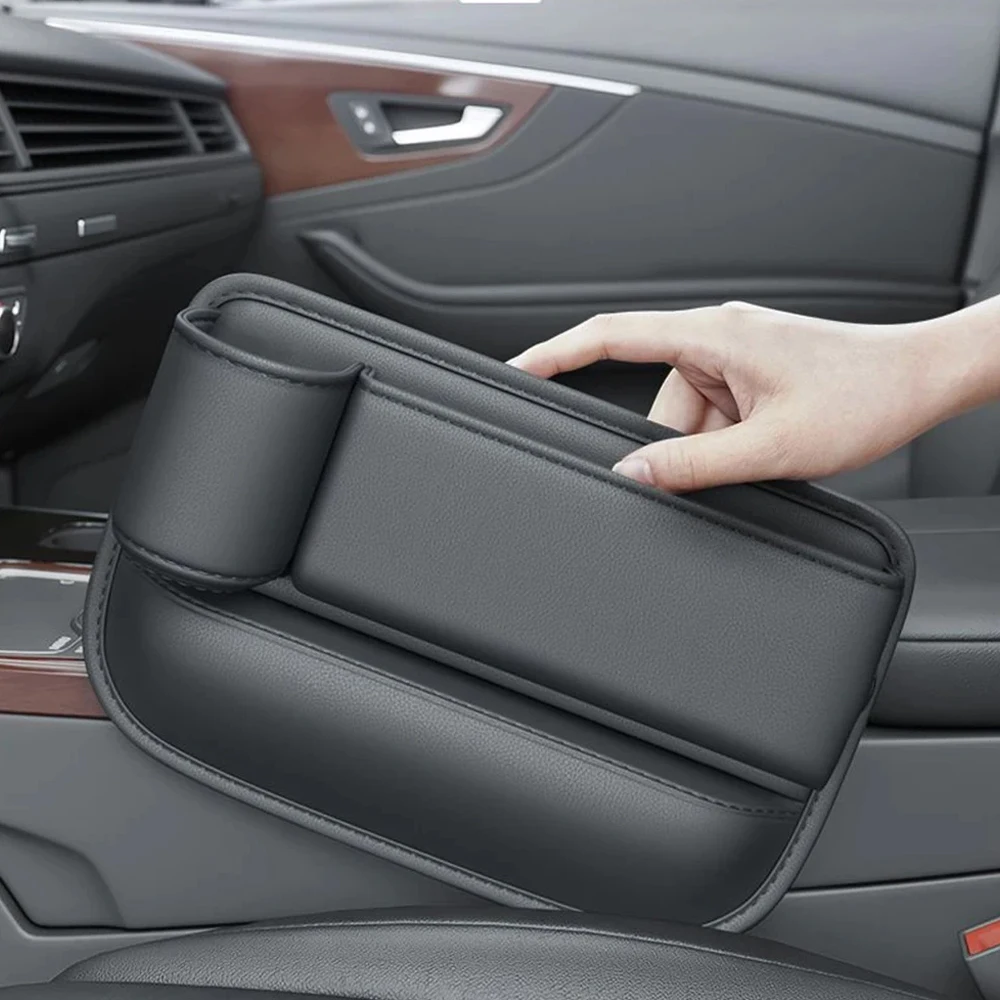 Car Seat Gap Water Cup Holder Leather Universal Crevice Side Storage Box Driver Front Auto Seat Gap Filler Organizer In the Car view 4