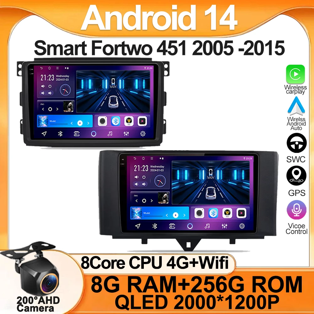 

For Mercedes Benz Smart Fortwo 451 2005 - 2015 Car Audio Player Carplay Android Auto 8 Core Car Radio AutoMotive Navigation GPS