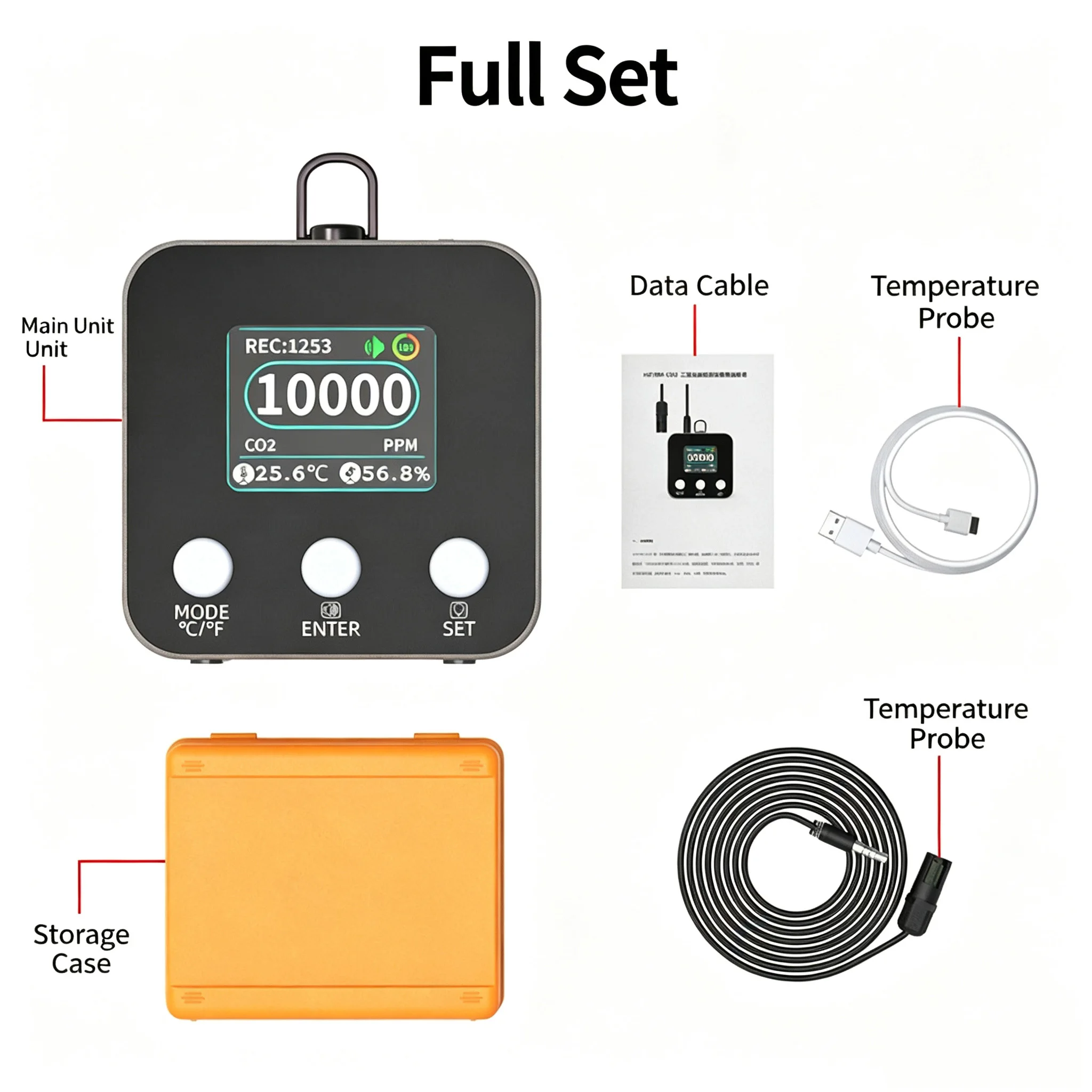 HoldPeak HZ18M Multi‑Gas Detector CO2 CO HCHO TVOC PM RT TH Tester 10000‑Groups Data Logging TFT Screen Air Quality Monitor Alar