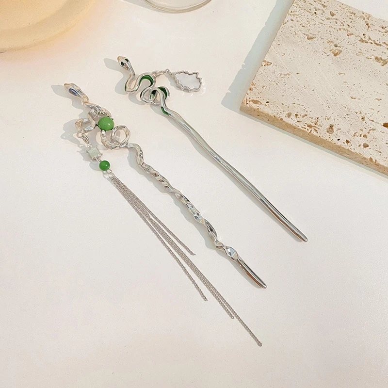 A2ES Elegant Metal Snake-shaped Hair Pin Hairpins Fork Sticks Chinese Hair Pins Hair Accessories for Women Long Hair