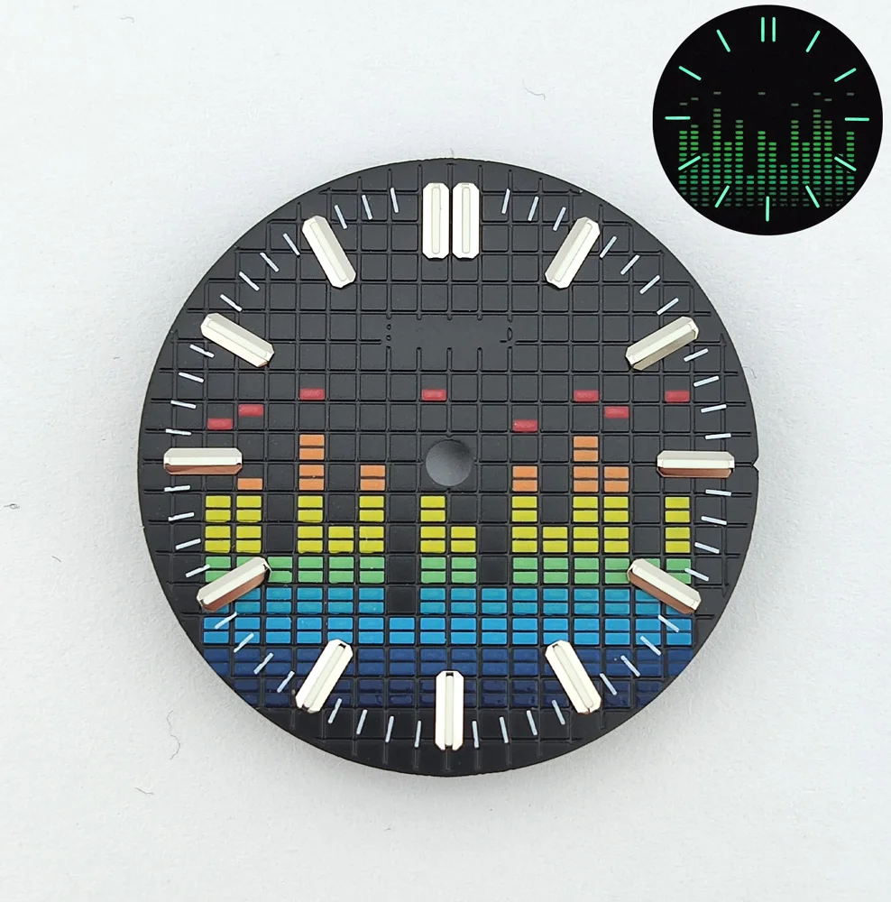 Esfera NH35 de 28,5mm, esfera musical, esfera aséptica, Esfera luminosa verde, accesorios de esfera para reloj compatible con movimiento NH35/36 Miyota8215