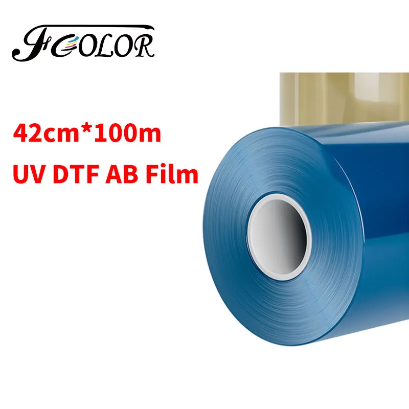 

FCOLOR 42cm*100m Clear Roll UV DTF AB Film Crystal Label Sticker for I3200 UV DTF Printer Laminate Sticker A Film with B Film