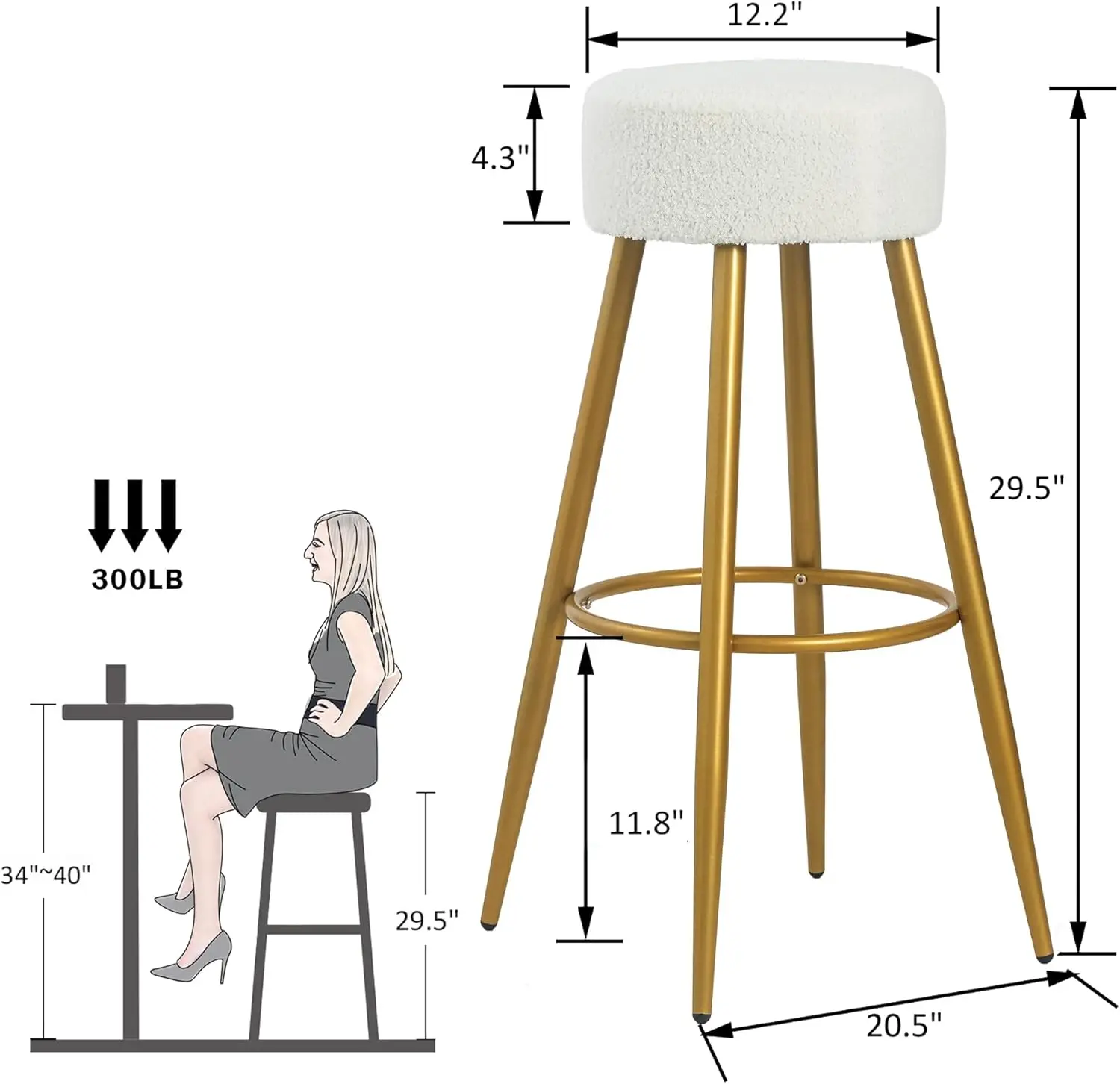 Joveco Bar Stools, Set Of 2 Bar Chairs, 29.5 Inch Round Counter Height Stools With Footrest, Modern Upholstered Breakfast