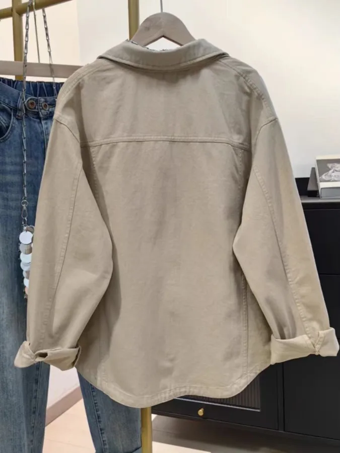 루즈핏 코튼 여성용 긴 소매 한국 스타일 얇은 아우터 가을 시즌 패셔너블 캐주얼 여성 의류