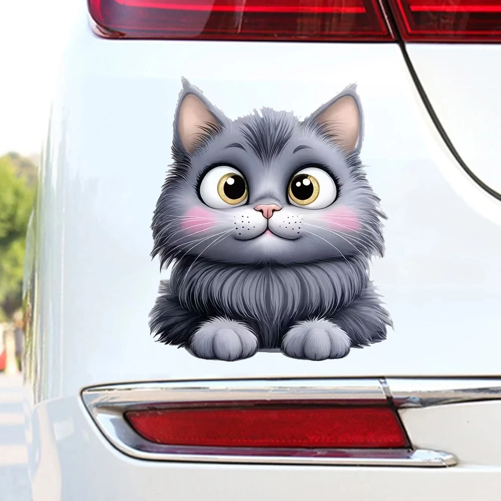 15cm Cute and Fluffy Gray Cat Car Sticker, Suitable for Laptop, Car, Truck, Van, SUV, Motorcycle, Wall, Bumper, Window