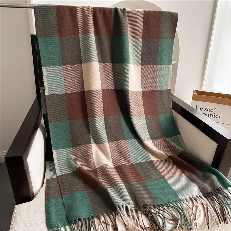 New Fashion Winter Plaid Cashmere Like Scarf Women Keep Warm Neckerchief Pashmina Shawl  Wraps Thick Blanket Bufanda