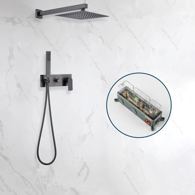 10inch Concealed Kitchen Sink Shower Set with Gunmetal in-wall Mixer Valve and Hidden Hot/cold Water Control