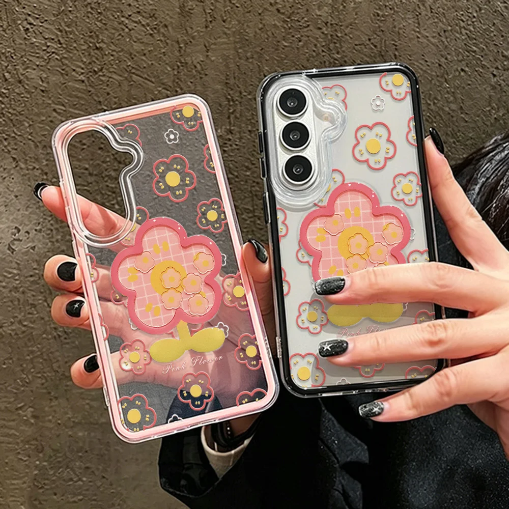 Cartoon Flower Soft Phone Case For Samsung A37 A57 A17 A07 S26 Ultra S25 S24 A56 A36 A26 A16 TPU Transparent Shockproof Cover