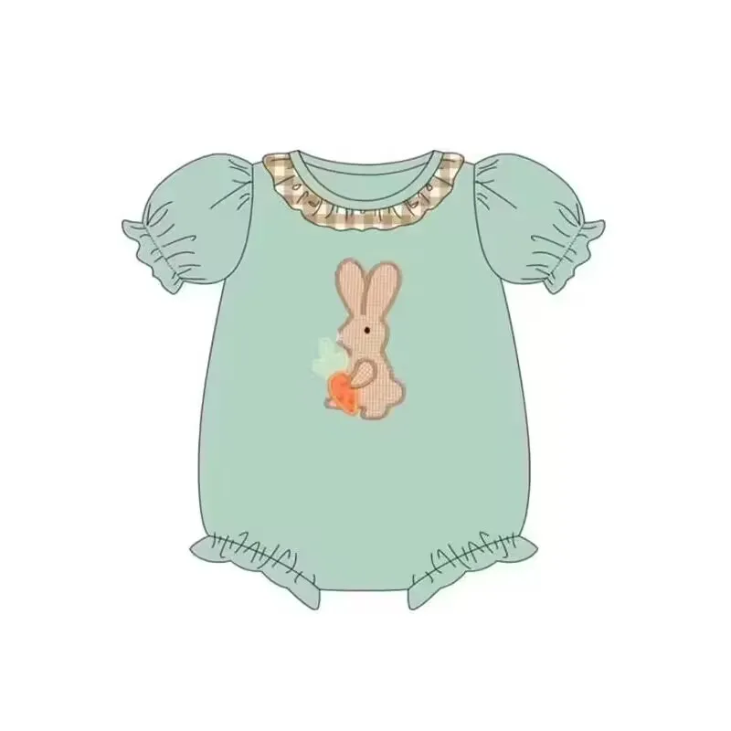 New Design Toddler Easter Clothing Baby Onesie Puff Sleeve Carrot Rabbit Element Baby Cute Clothing Wholesale