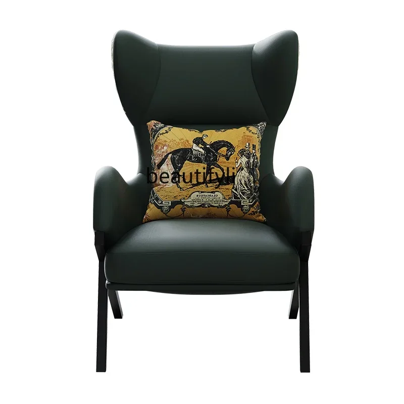 

cc182R Light Luxury Leather Art Single-Seat Sofa Chair Simple Modern Leather Wingback Chair American Solid Wood Leisure Recline