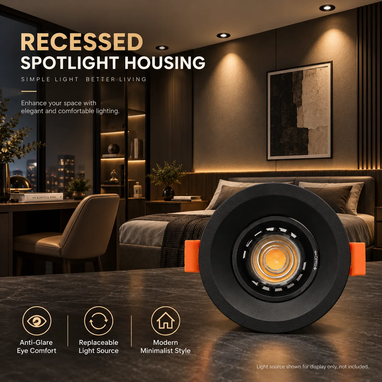 85mm Cutout GU10 MR16 Recessed Spotlight Housing Deep Anti Glare Aluminum Downlight Frame Replaceable Light Source Ceiling Light