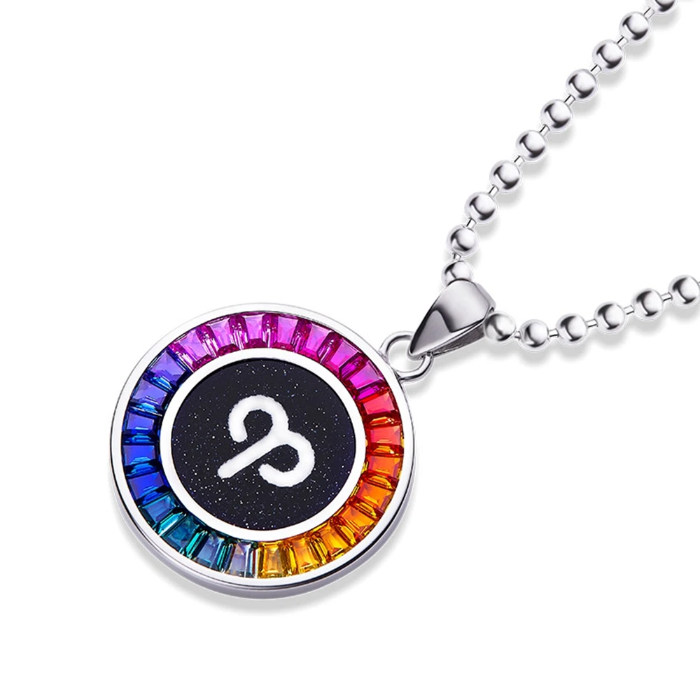 WUIHA Hip Hop Rock 925 Sterling Silver Rainbow Created Moissanite Gemstone Aries Pendant Necklaces for Women Gifts Drop Shipping