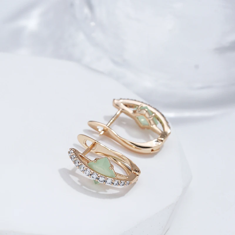 Kinel Hot 585 Rose Gold Color Earrings For Women Shiny Square Green Natural Zircon Vintage Earrings Fine Daily Jewelry Gifts