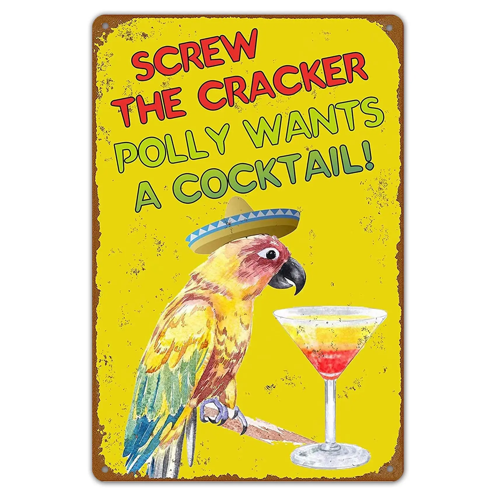 BAYABU Pool Signs And Decor Outdoor, Funny Home Bar Decorations Vintage Metal Signs Screw The Cracker Polly Wants A Cocktail 12x