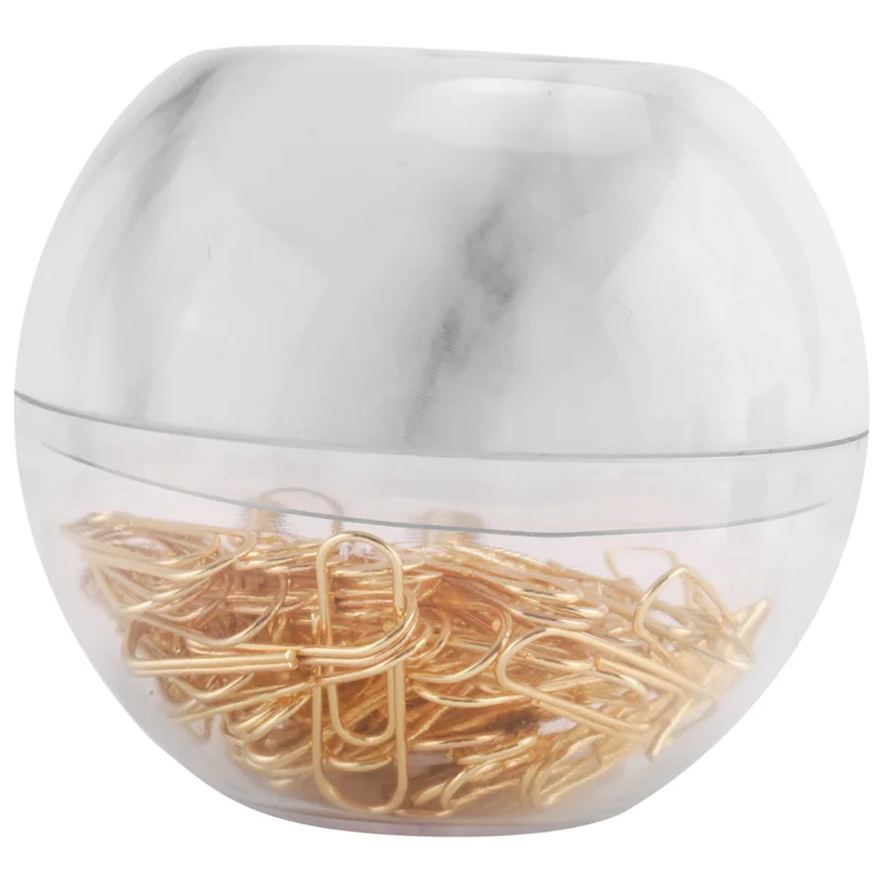 Золотые скрепки для бумаг элегантного магнитного мраморного белого цвета, 28 мм, 100 скрепок в коробке