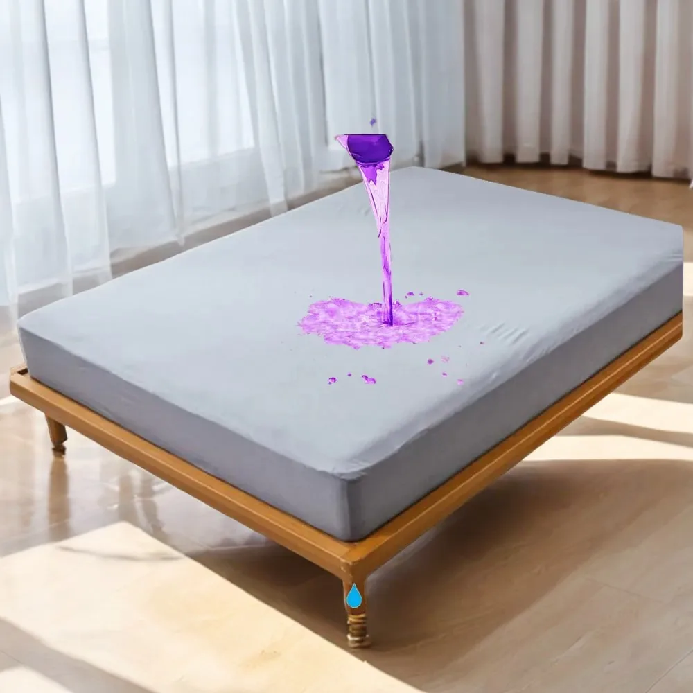 Grey Mattress Protector Waterproof Bed Cover Smooth Fabric Fitted Sheet Mattress Pad Cover Washable & Anti Mites Waterproof pad