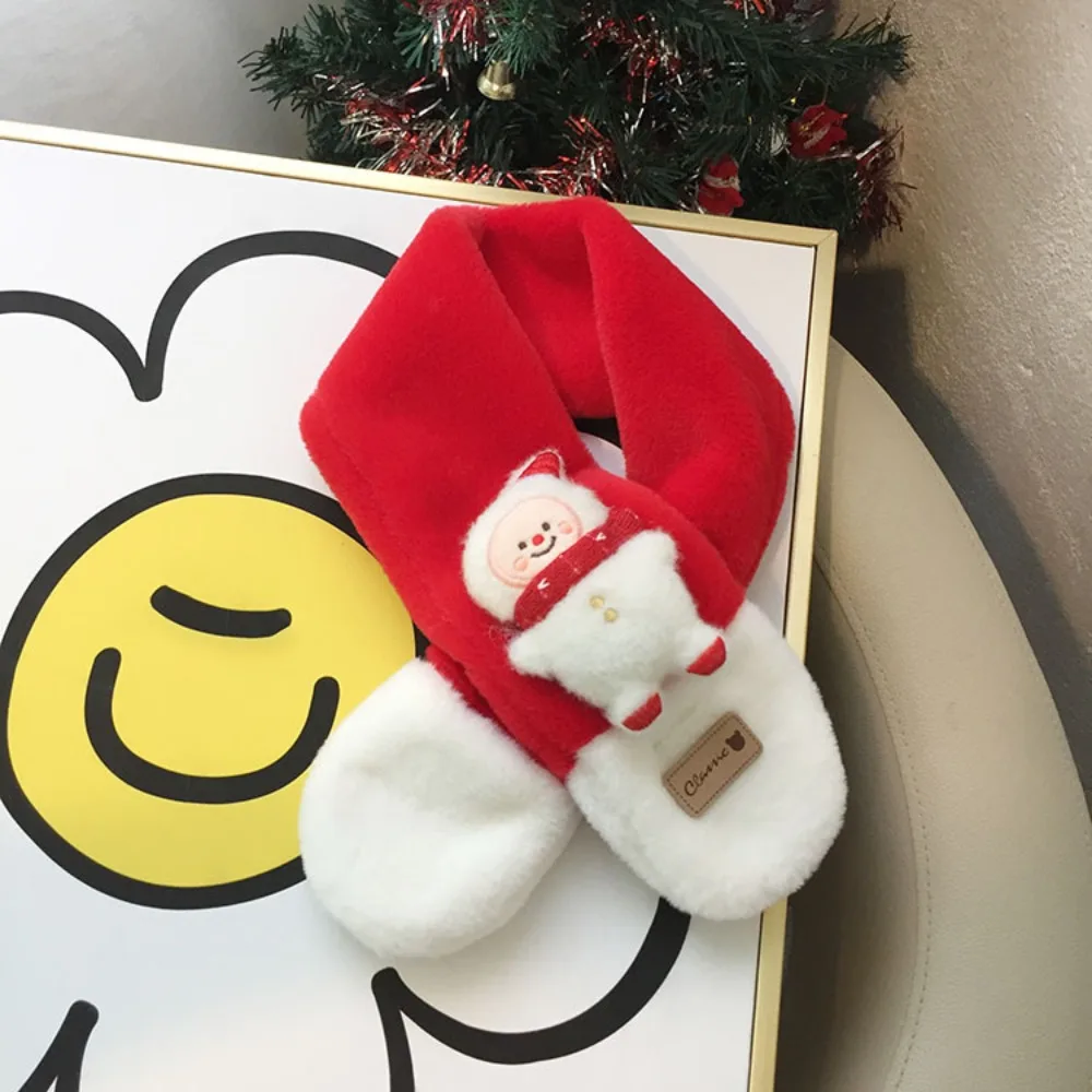 

Contrast Color Christmas Plush Cross Scarf Santa Claus Doll Children Fleece Muffler Cloth Accessories Snowman