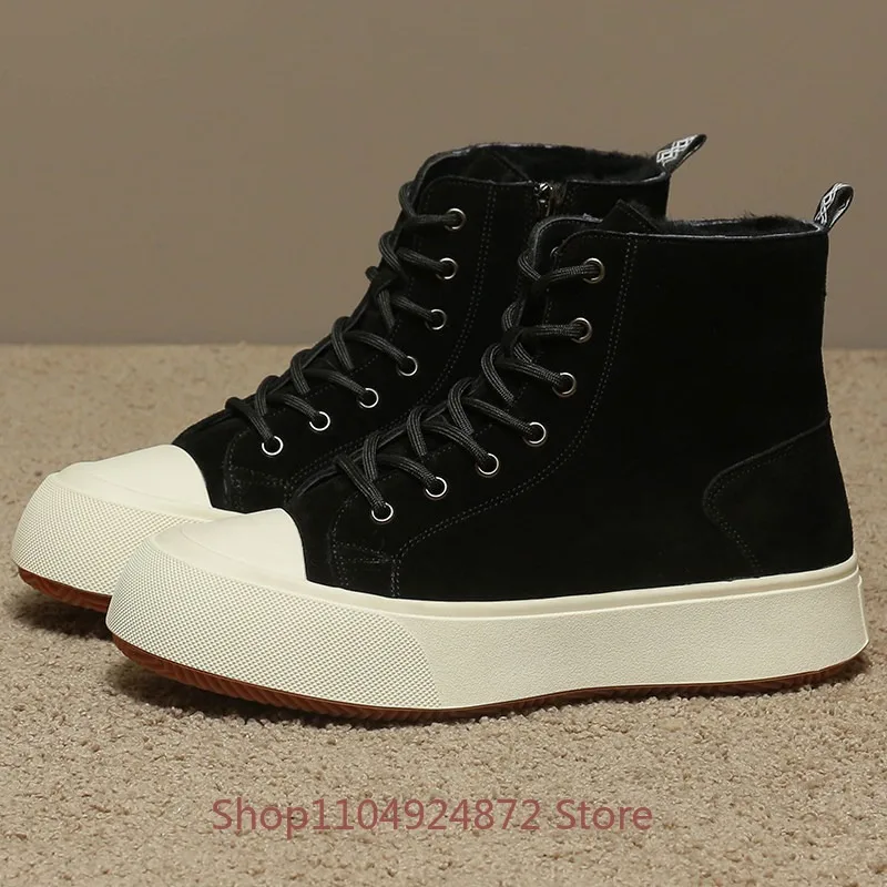 Design Thick Wool Warm High Top Snow Boots Men's Cotton Shoes Sport Outdoor Casual Non-slip Fur Genuine Leather Winter Boots