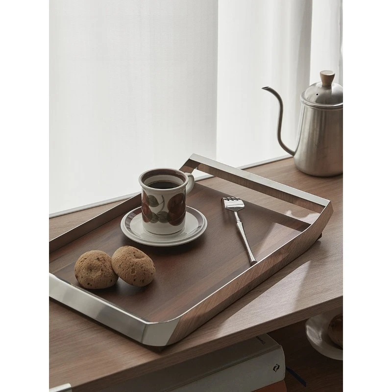 Light luxury high-end tray high-end tea cup storage tray household walnut tray decorative ornament