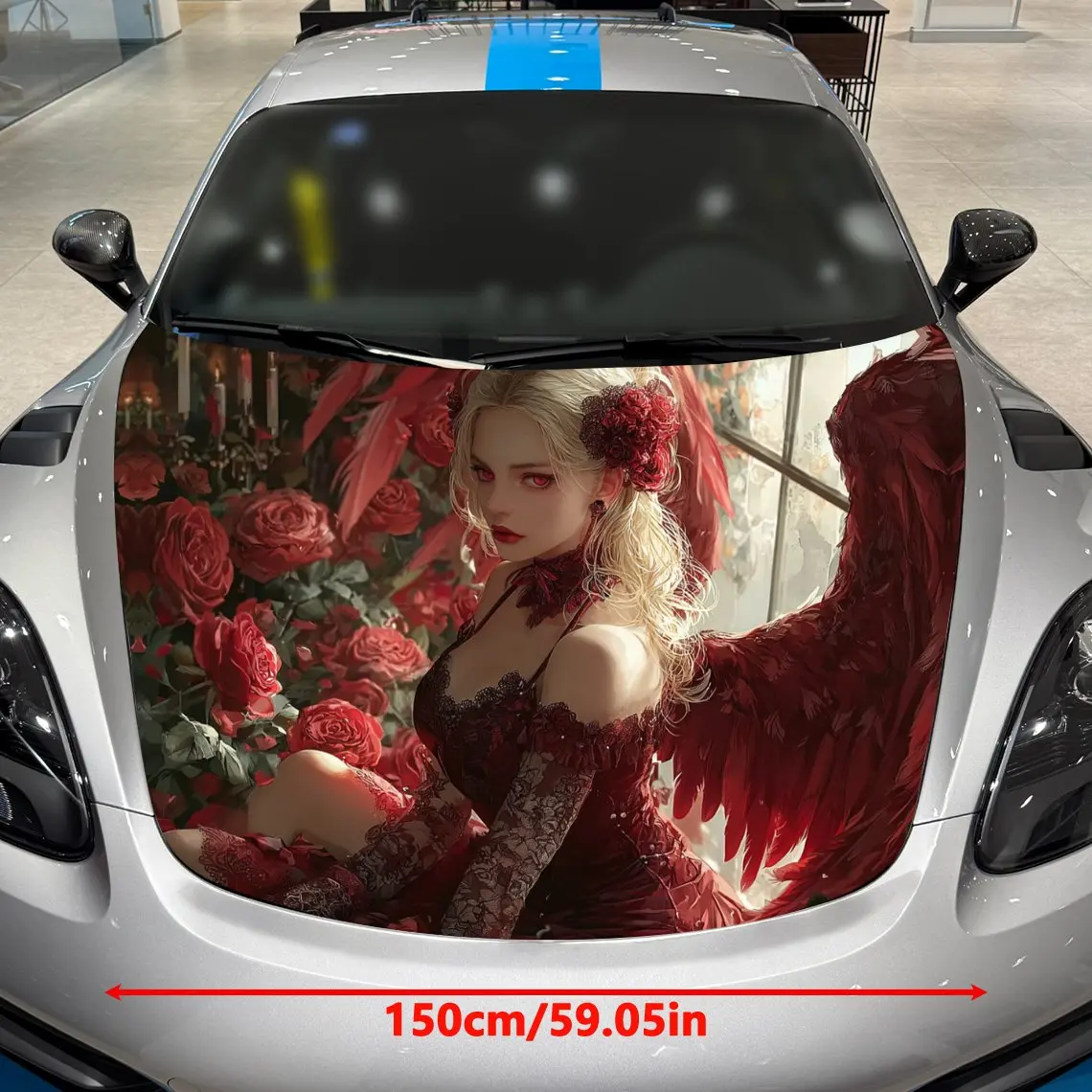 Woman in Red with Wings Car Vinyl Wrap, PVC Material Waterproof Car Hood Sticker, Self-Adhesive Scratch-Resistant Stickers for E
