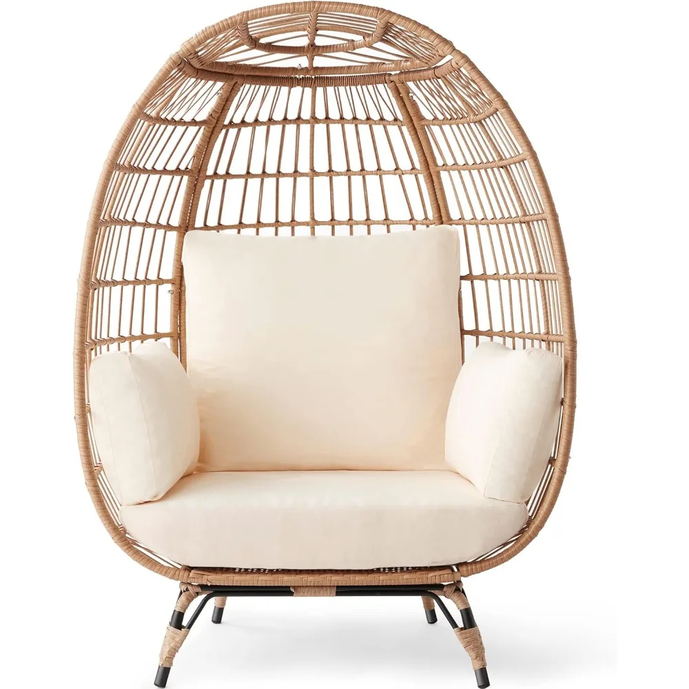 

Wicker Egg Chair, Extra Large Indoor Outdoor Recliner for Deck, Backyard and Living Room with 4 Cushions