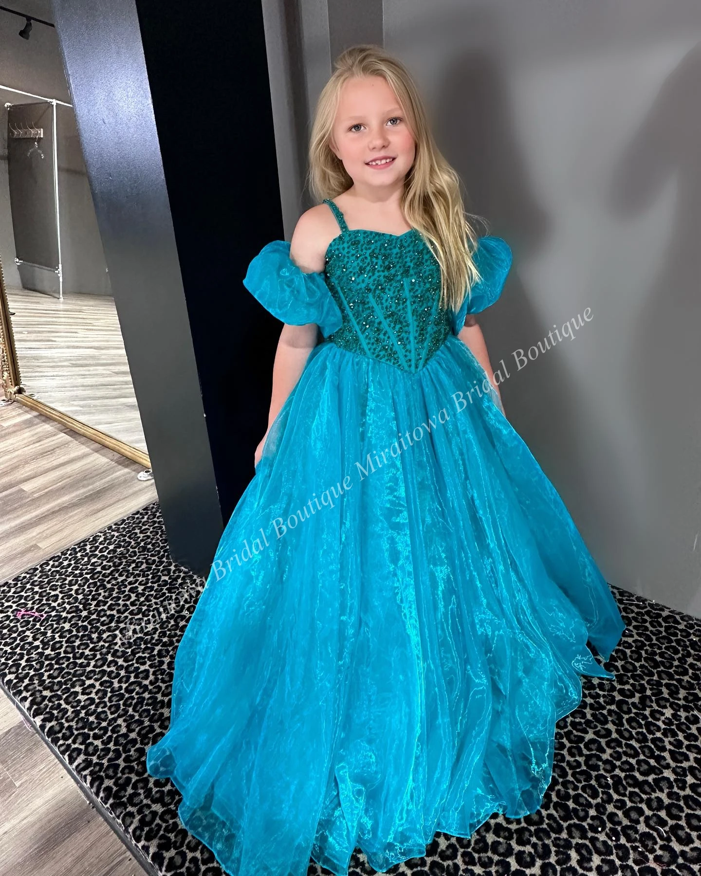 Teal Children's Little Girls Pageant Gown 2024 Preteen Tiny Kid Birthday Formal Cocktail Party Dress Infant Toddler Teens Young